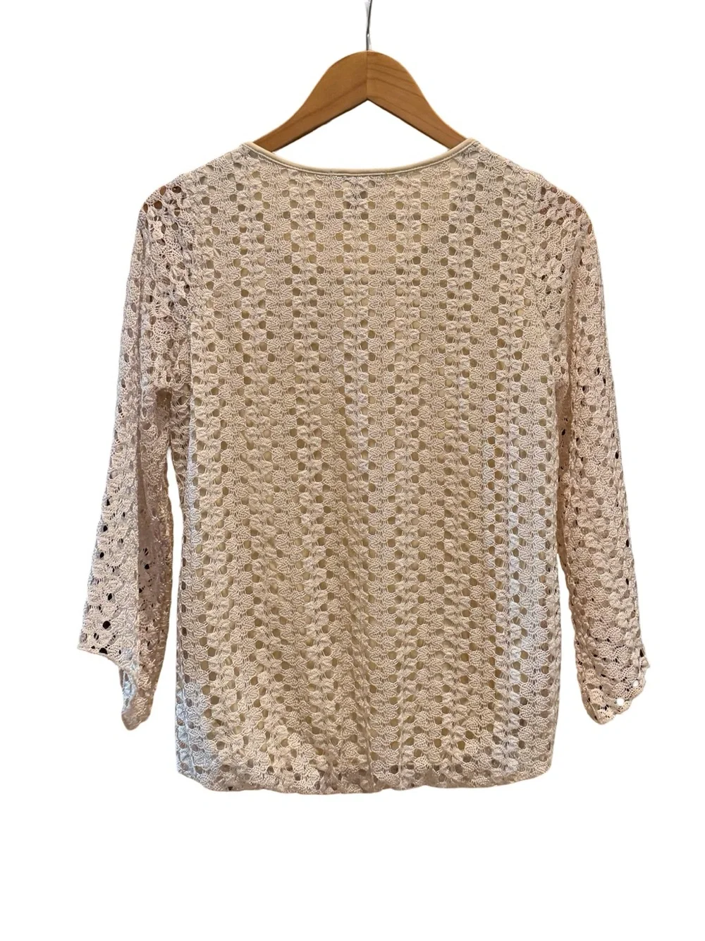 Roz & Ali |  Women's Crochet Openwork with Flare 3/4 Sleeve Top - Cream | S